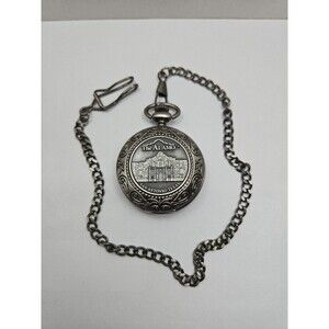 Vintage Collection Alamo San Antonio Texas Pocket Watch Chain Quartz New Battery